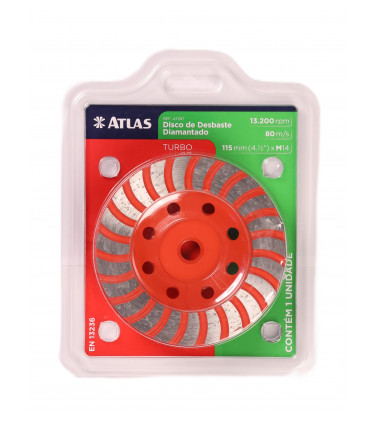 Es indicado para uso en amoladora angular de 115 mm (4½”). Utilícelo para desbaste en concreto, albañilería, mármol, granito y piedras decorativas.