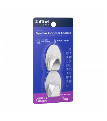 GANCHO ADESIVO 3PC 0,5KG INOX