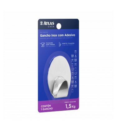 GANCHO ADESIVO 3PC 0,5KG INOX