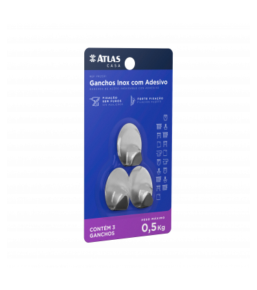 GANCHO ADESIVO 3PC 0,5KG INOX