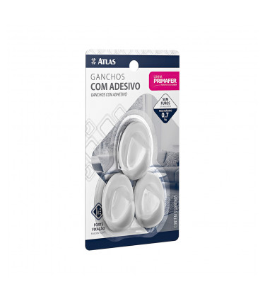 GANCHO ADESIVO 3PC 1,0KG OVAL PLAST BR