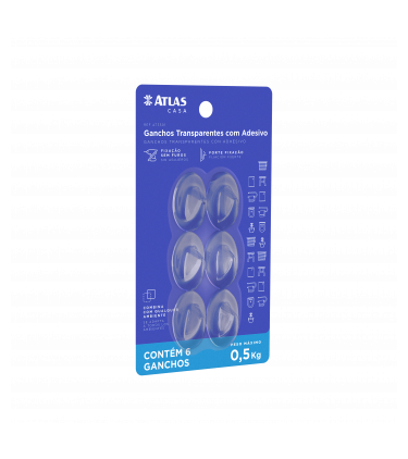 GANCHO ADESIVO 6PC 0,5KG OVAL TRANSP