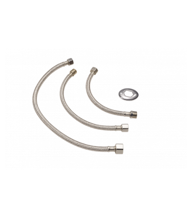 Estas mangueras de conectores flexibles de acero inoxidable realizan la conexión entre los tubos de la pared y la cisterna de inodoros, así como con grifos, lavamanos y diversos sanitarios que requieren conexión de agua.
Presión máxima: Preferentemente 100 mca.
Temperatura máxima: 90°C.
Aplicación para agua caliente y fría. No utilizar en líneas de gas.