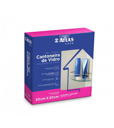 CANT DE VIDRO 6MM 20X20CM HASTE METAL PO